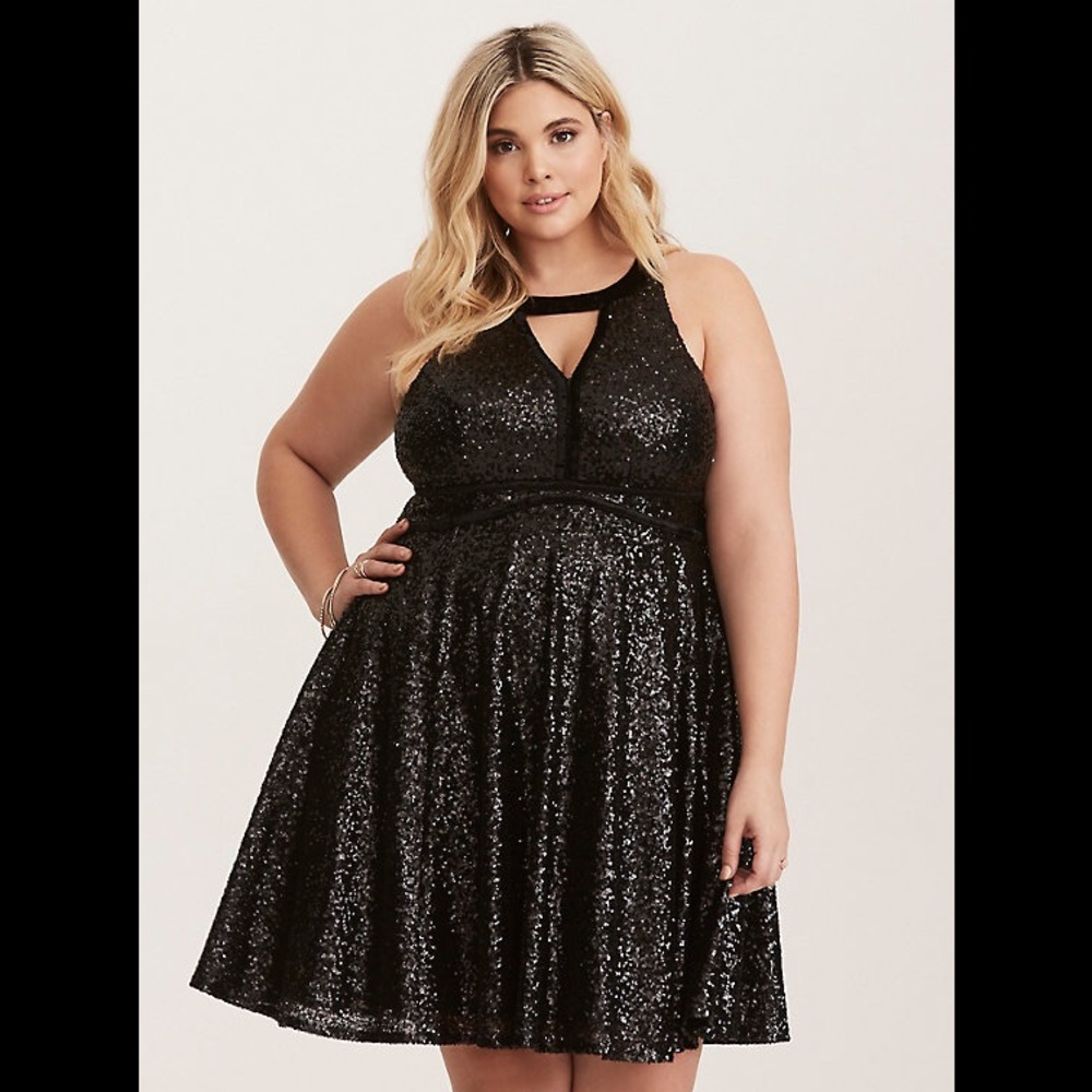 Torrid 4X Black Sequin Halter Neck Babydoll Dress